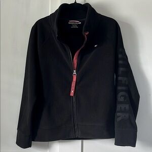 Tommy Hilfiger Woman’s Black Full Zip Fleece Jacket with Red Zipper Size PXL
